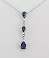 Art Deco Style Lab Created Sapphire & Diamond Wedding 14K White Gold FN Pendant