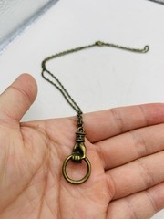 Vintage Victorian Style Hand Clasping Ring Door Knocker Bronze Tone 18” Necklace