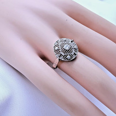 Antique Platinum Art Deco Diamond Cocktail Ring 37 Natural Diamonds Pavé Size 8