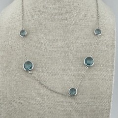 Sterling Sterling asymmetrical Open Back Blue Crystal Station Necklace Rhodium
