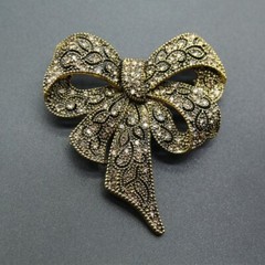 Vintage Black Color Rhinestone Bow Brooches for Women Large Bowknot Brooch Pin