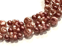 HONG KONG VINTAGE PINK ROSE PEARL BEAD TRIPLE STRAND CHOKER 14″ NECKLACE EUC