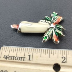 Christmas Candle Pin Brooch Vintage Holiday Jewelry Pine Bow Ribbon Metal Enamel