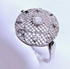 Antique Platinum Art Deco Diamond Cocktail Ring 37 Natural Diamonds Pavé Size 8