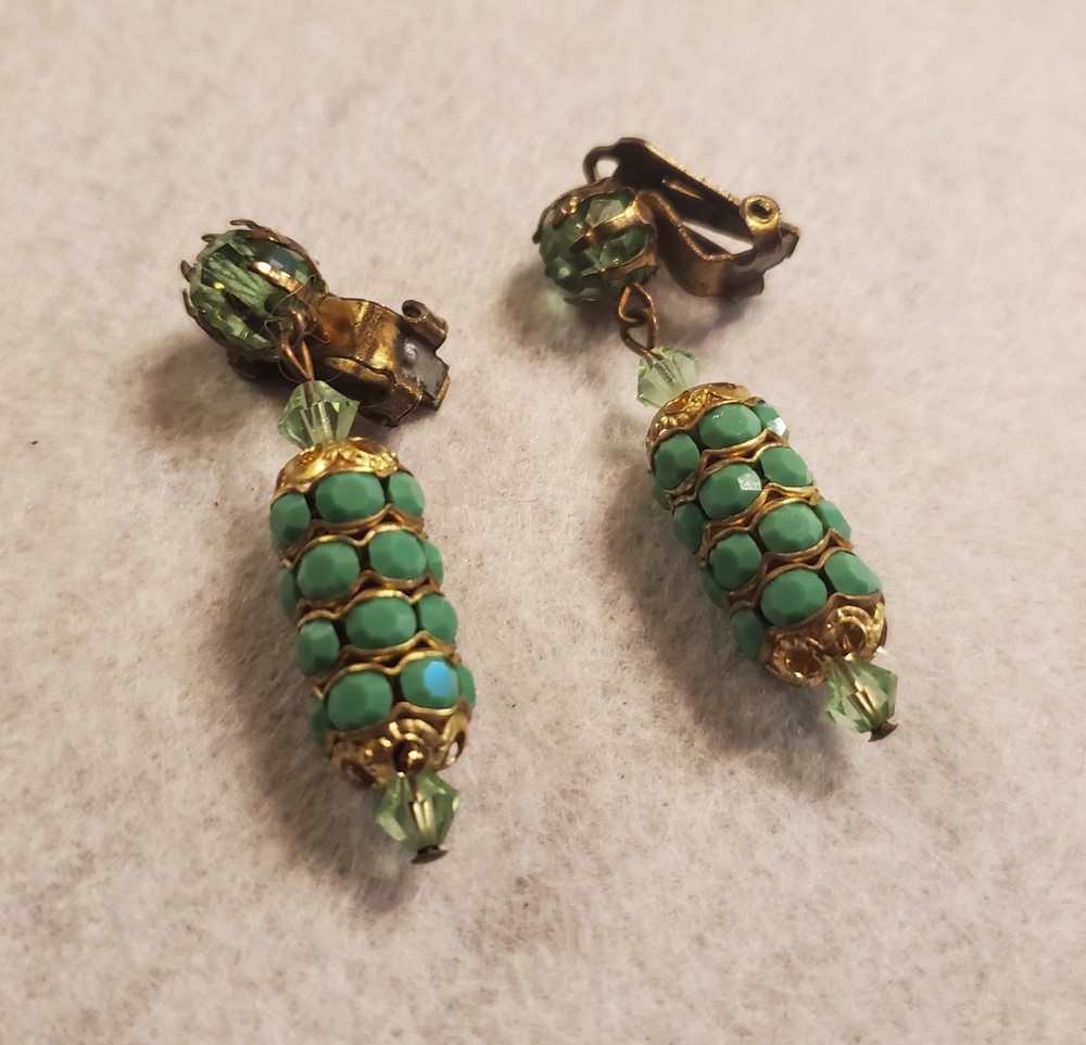 Vintage Austrian Green Crystal Dangle Earrings
