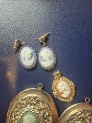 Vintage Lot Of Cameos. Earrings, 2 Lockets, Pendent. Great Condition