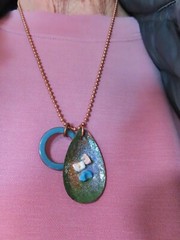 Vintage 1950’s Copper Ball Bead Chain w/TWO Gorgeous Enamel Slides