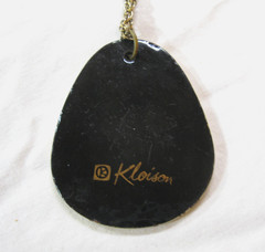 Kloison Signed Cloisonne Enamel Peacock Bird Pendant Necklace Vintage