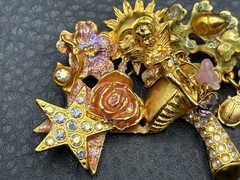 Kirks Folly Gold Tone Angel Cherub Sun Mushroom AB Rhinestone Enamel Brooch Pin