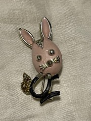 1940s Hollywood Gold Toned & Enamel Rabbit Brooch