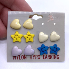 Vintage Earrings 90s Nylon Hypo Earring Studs Hearts Stars Girls New Unused Prop
