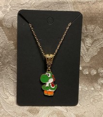 Cartoon Yoshi Video Game Gold Enamel Bohemian Fashion Trendy Necklace 18”