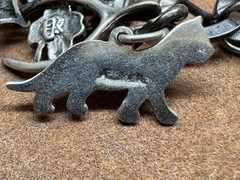 Vintage Sterling Silver Dogs, Horse, Good Luck, Crystal Toggle Charm Bracelet