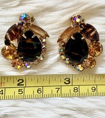 Juliana Book Piece Tigers Eye Rhinestone Necklace Brooch Earring Set