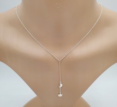 VTG 925 Moon Star Y Drop Necklace Adjustable 28in Sterling Silver 3.2g Celestial