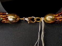 Vintage Czech Republic Boho Caramel Black Gold Glass Bead 12 Strand Necklace 50s