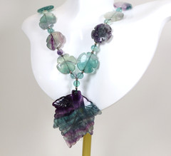 Rare Vintage Chinese Carved Fluorite & Sterling Silver Pendant Necklace