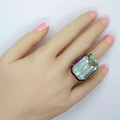 Vintage Art Deco Style 7CT Aquamarine & Ruby Halo Wedding Ring 14K White Gold FN