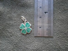 Small Lucky Four Leafed Clover Vtg Sterling Silver Enamel Bracelet Charm Pendant