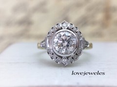 2.75CT Lab-Created Round Cut Diamond Vintage Art Deco Ring 14K 2-Tone Gold Over