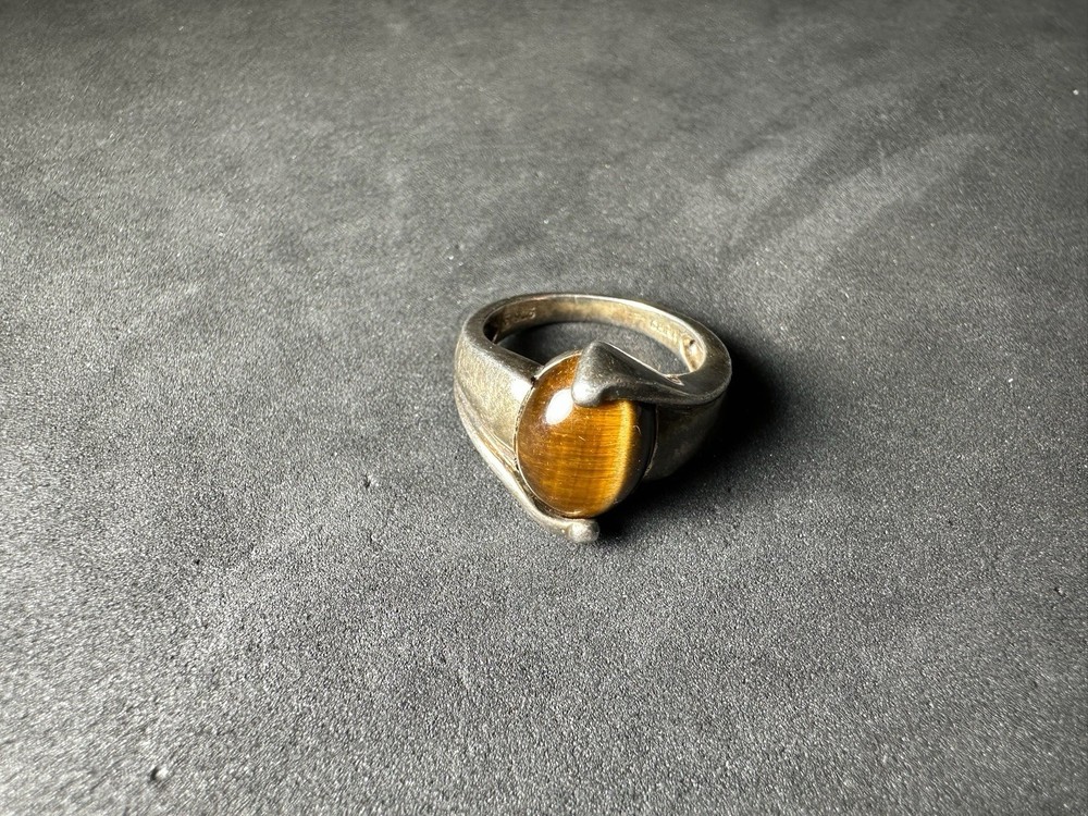 4.83g Vintage Sterling Silver 925 Ring Oval Golden Brown Statement M Size 6