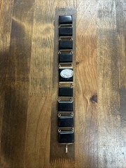 7.5” Vintage Black Acrylic Resin Wire Link Panel Gold Tone Cameo Bracelet