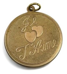 Vintage Charm French I Love You Necklace Pendant Brass Jewelry – Tarnished As Is