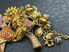 Kirks Folly Gold Tone Angel Cherub Sun Mushroom AB Rhinestone Enamel Brooch Pin
