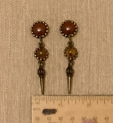 Vintage Earrings Red Amber Color Stone Dangle Pierced Post Ethnic Tribal Boho