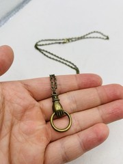 Vintage Victorian Style Hand Clasping Ring Door Knocker Bronze Tone 18” Necklace
