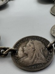 Antiqued GREAT BRITAIN QUEEN VICTORIA GEORGE V Three Pence STERLING BRACELET 7