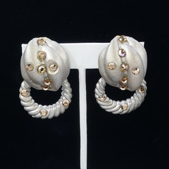 VINTAGE 1980’S MOD JEFF LIEB TOPAZ CRYSTAL DANGLE CLIP-ON EARRINGS DOOR KNOCKER