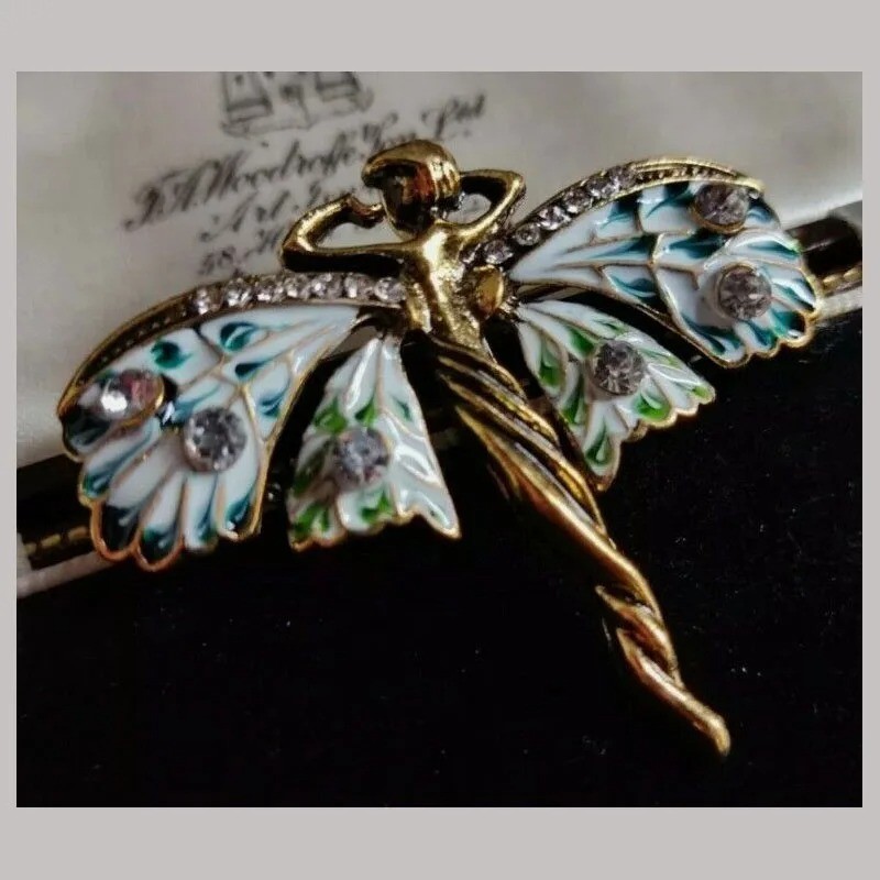 Vintage Fairy Brooch Art Nouveau Gold Nymph Pin Crystal Women Jewelry Shawl Gif