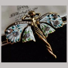 Vintage Fairy Brooch Art Nouveau Gold Nymph Pin Crystal Women Jewelry Shawl Gif