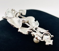 Vtg-Heavy-SILVER Tone-White Yellow Flower-POST EARRINGS & BROOCH/Pendant SET