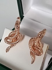 Vintage 1990-s 14 Ct Rolled Gold Long Solid Snake Earrings-Hallmarked 585 RG