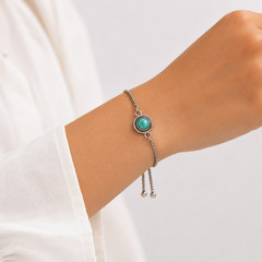 Adjustable Turquoise Antique Silver Bracelet for Women Vintage Boho Jewelry