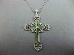 3CT Art Deco Vintage Style Cross Pendant Lab Created Diamond 14k White Gold FN