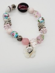 Floral Charm Bracelet Stackable Beaded Stretch One Size PASTEL COLORS OSFM