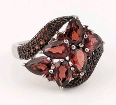 Vintage Sterling Silver Ring Garnet Cluster Pear Pavé Floral BBJ 925 Size 8