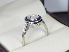 Art Deco Old Mine Lab-Created Diamond Halo Engagement 14K White Gold Finish Ring