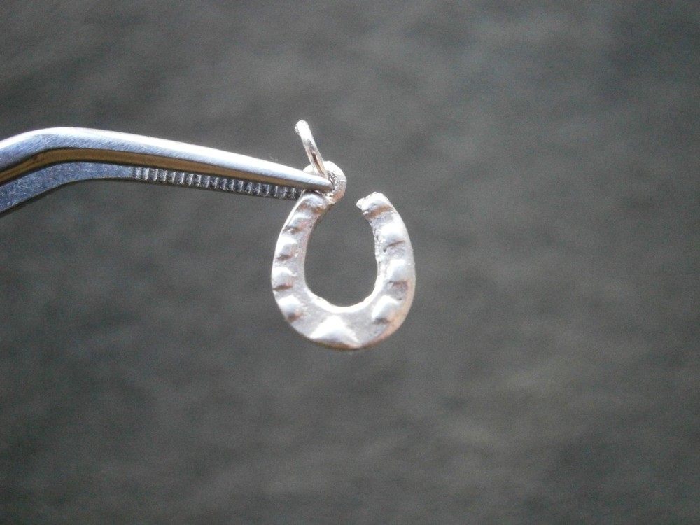 TINY Lucky Horseshoe Vintage Shiny Sterling Silver Bracelet Charm Pendant