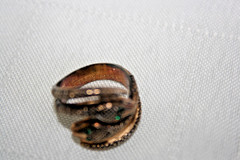 Vintage Signed STERLING ESPO Gold Tone Rhinestone Eye Double Snake Ring Sz 5.5