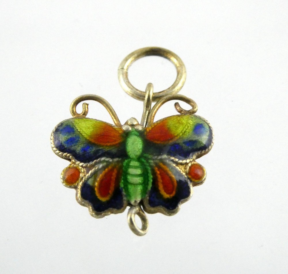 Vintage Gilded Metal Enamel Butterfly Charm or Pendant 1.7g .75 Inch Length