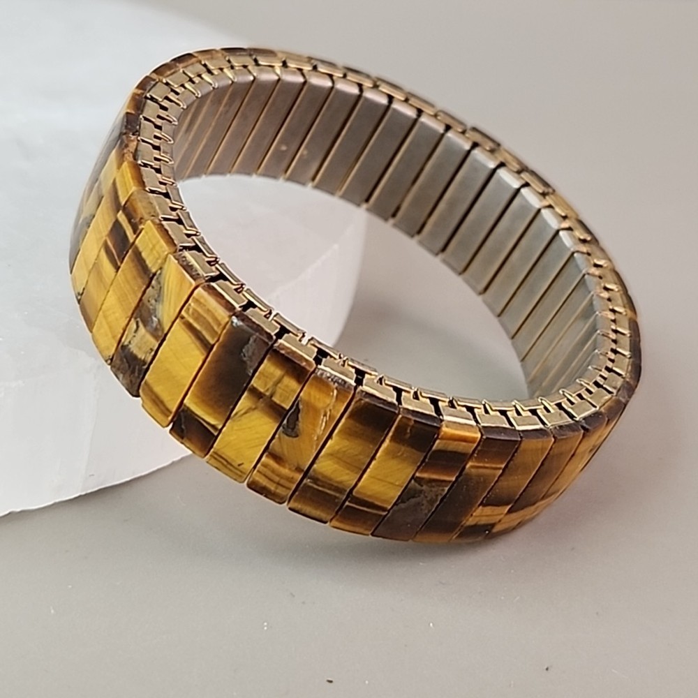 Vintage Tigers Eye Expandable Bracelet Hong Kong Stretch 6.5″
