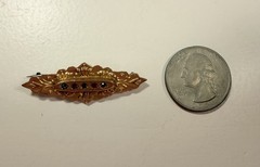 Antique Etruscan English 9k Yellow Gold & Rose Cut Diamond Mourning Brooch/Pin