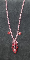 Vintage Pink And Red Rhinestone 16” Necklace Set With Earrings