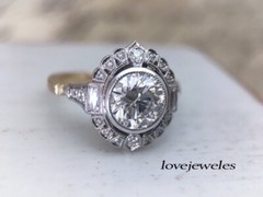 2.75CT Lab-Created Round Cut Diamond Vintage Art Deco Ring 14K 2-Tone Gold Over