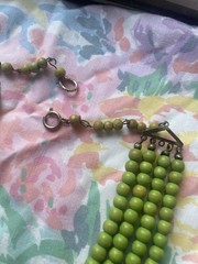 Wooden Beaded Lime Green Wire Necklace Antique ? Unknown age. Choker