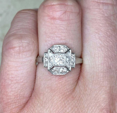 Art Deco Style Circa 1930 Lab Created Diamond Halo 925 Silver Engagement Ring